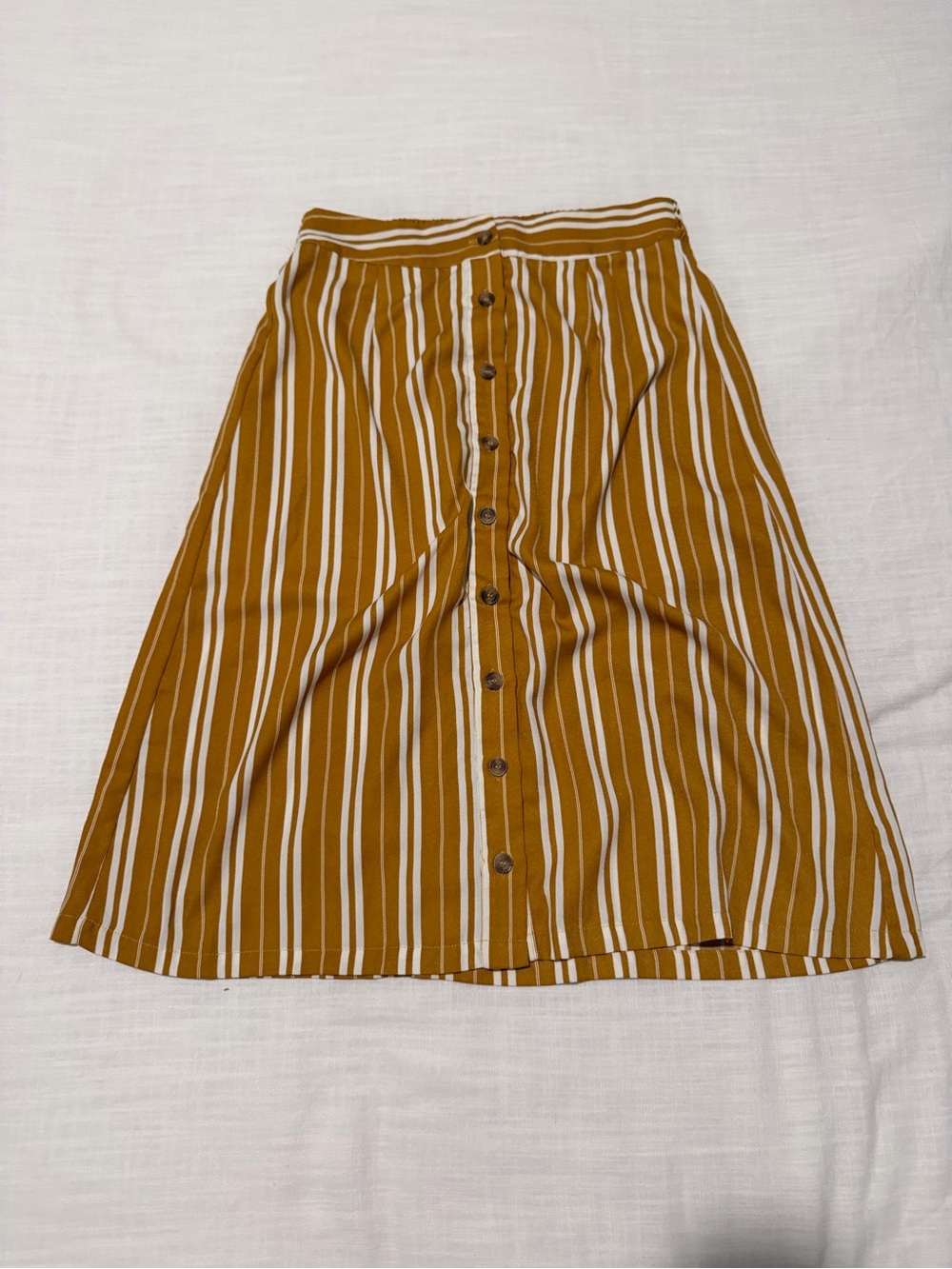 Hem & Thread Mustard Yellow and White Striped Button-Front Midi Skirt